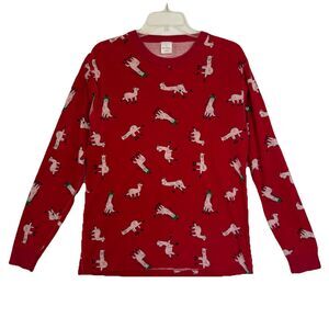 Hanna Andersson Organic Cotton Llama Top Sz M Red Long Sleeve Unisex Minor flaw